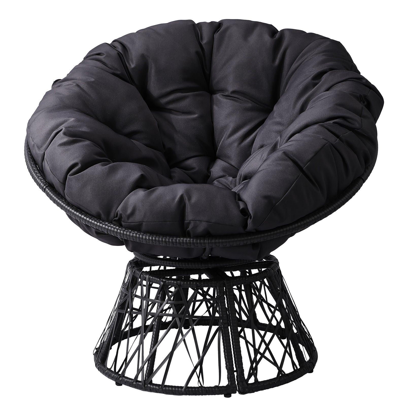38" Ergonomic Swivel Wicker Papasan Chair with Thick Tufted Cushions, 360 Degree Rotatable Chairs for Living Room Bedroom Reading Room, Gray Cushion