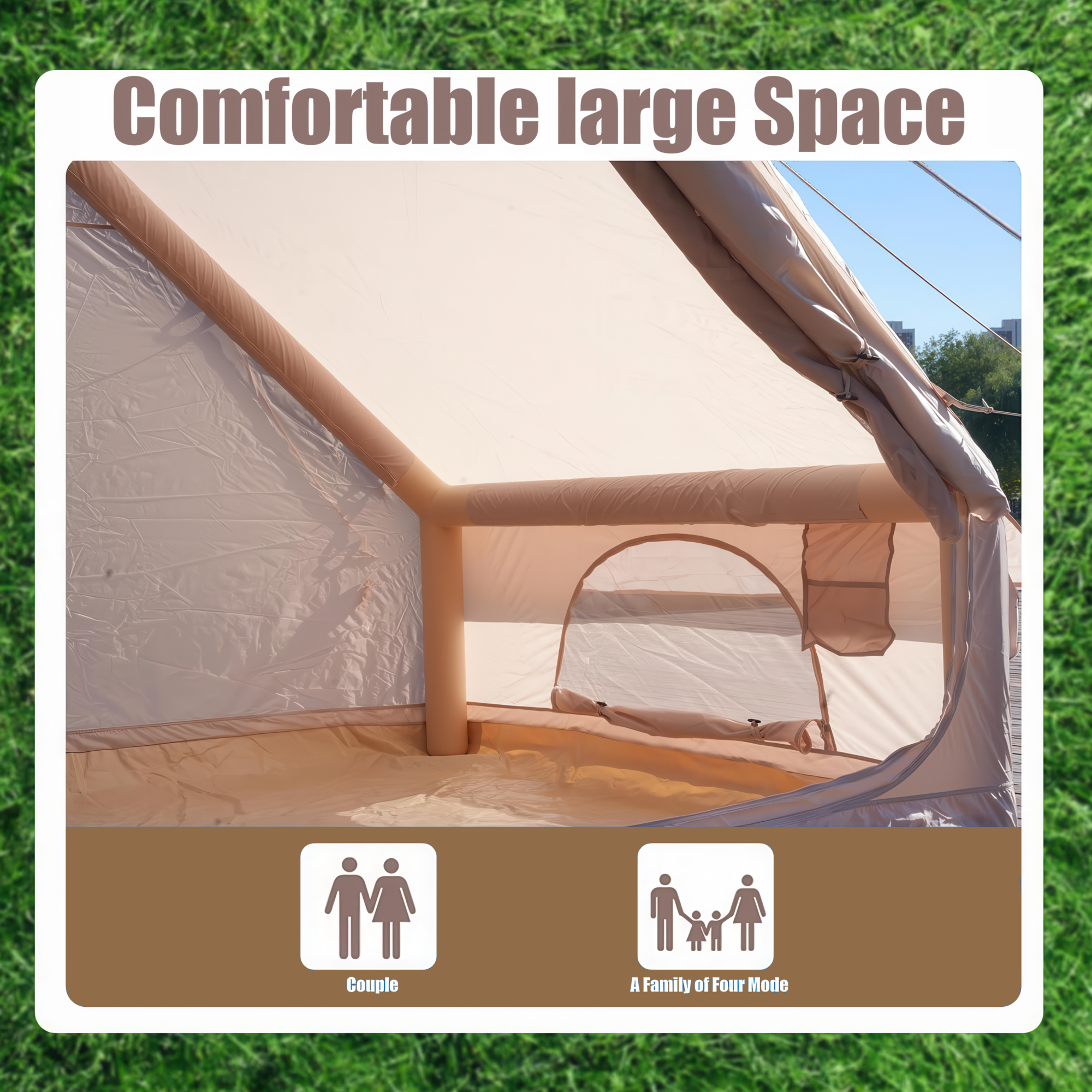 Inflatable Tent With Pump,Glamping Tents For 4-6 Person, Easy Setup 4 Season Waterproof Outdoor Tent,Waterproof Luxury Glamping Tent with 12 Mesh Window