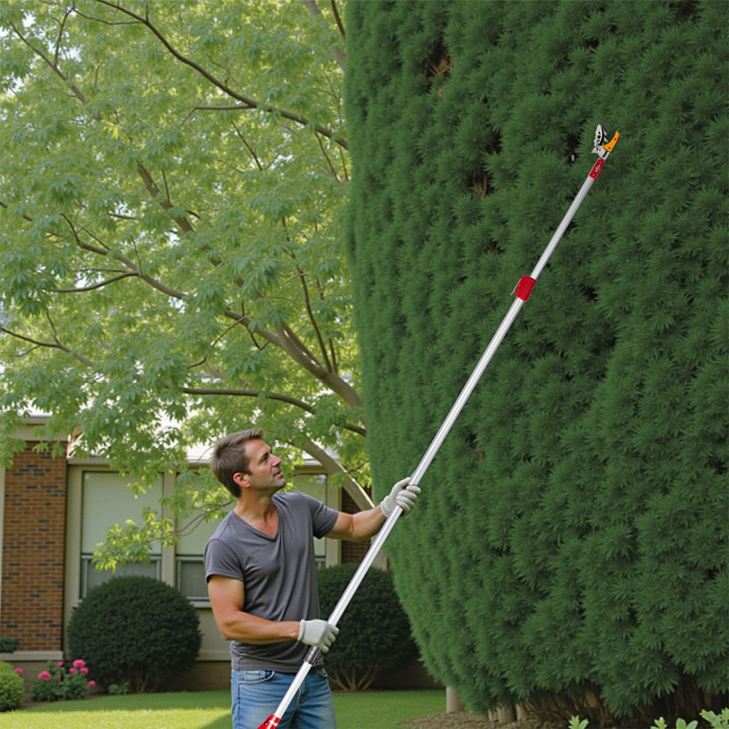 Long Reach Pruner for Garden, Cut & Hold Telescopic Pole Pruner, Fruit Picker Tree Branch Cutter with Lightweight Aluminum Extendable Handle, 4.27-7.55 FT