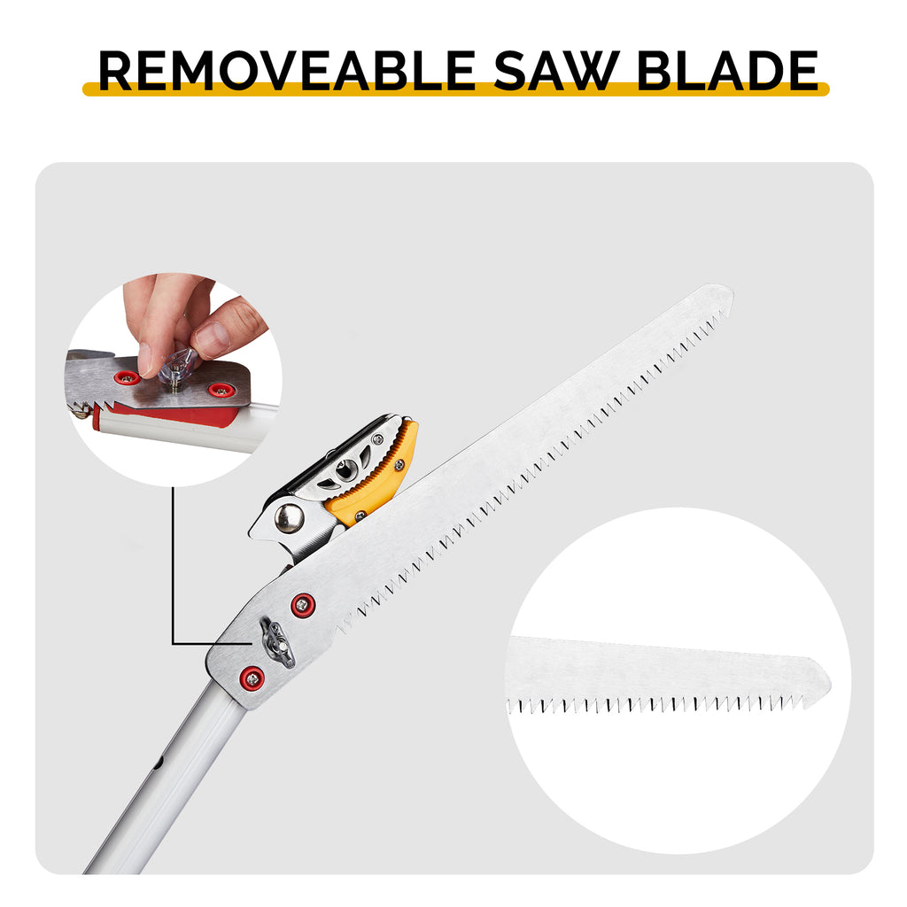 Long Reach Pruner for Garden, Cut & Hold Telescopic Pole Pruner, Fruit Picker Tree Branch Cutter with Lightweight Aluminum Extendable Handle, 4.27-7.55 FT