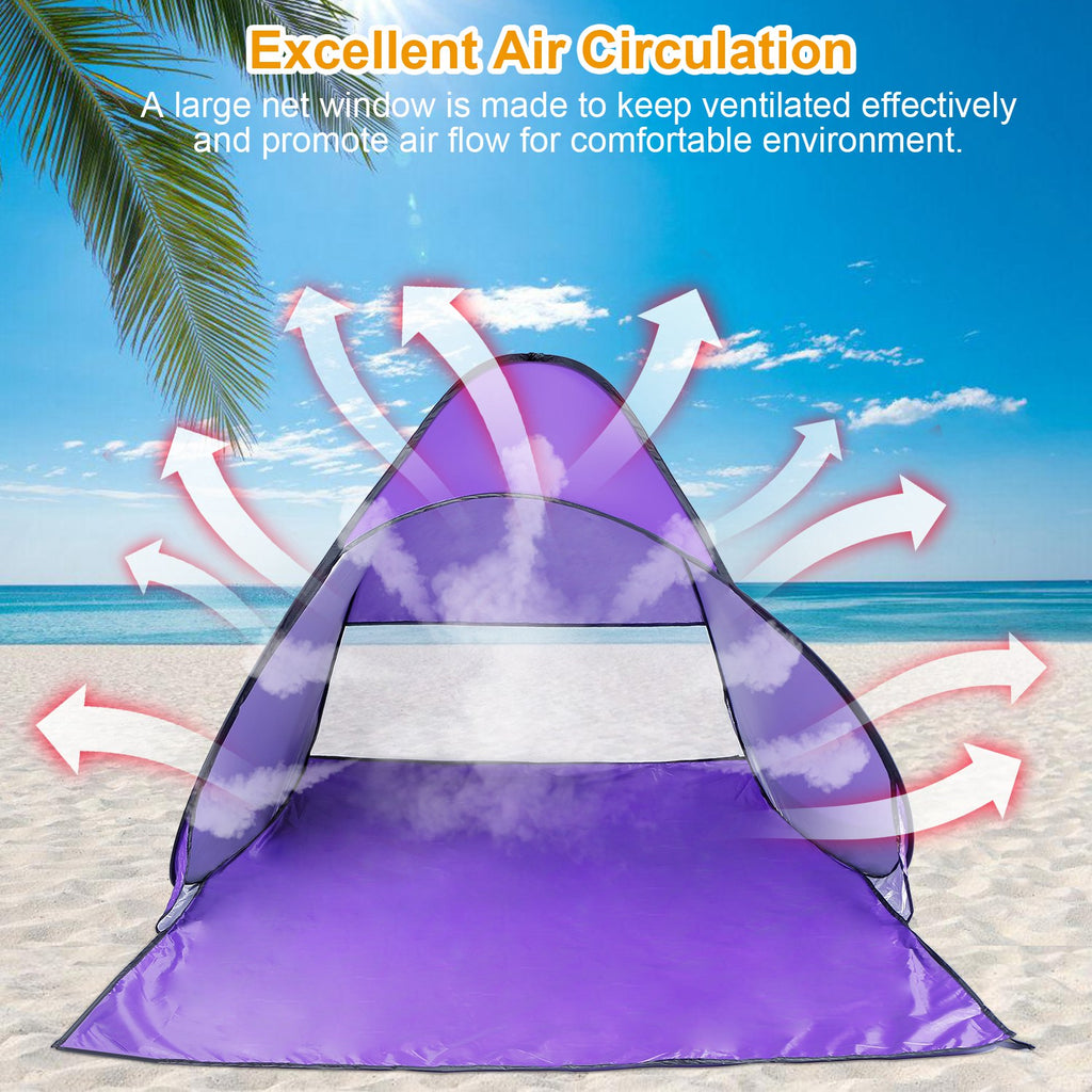 Pop Up Beach Tent Sun Shade Shelter Anti-UV Automatic Waterproof Tent Canopy for 2/3 Man w/ Net Window Storage Bag for Outdoor Beach Camping Fishing Park Lake