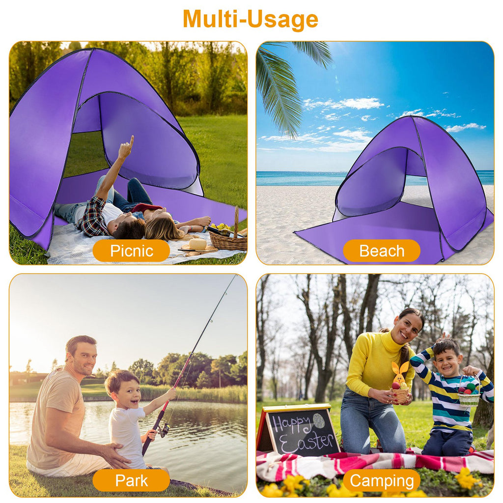 Pop Up Beach Tent Sun Shade Shelter Anti-UV Automatic Waterproof Tent Canopy for 2/3 Man w/ Net Window Storage Bag for Outdoor Beach Camping Fishing Park Lake