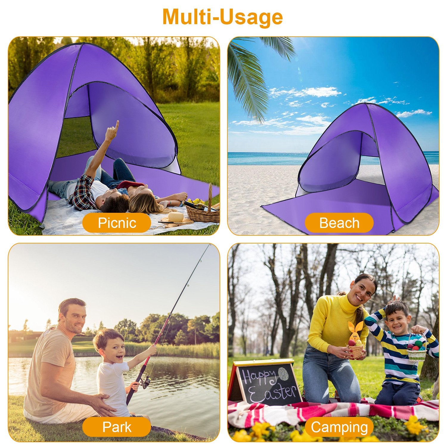 Pop Up Beach Tent Sun Shade Shelter Anti-UV Automatic Waterproof Tent Canopy for 2/3 Man w/ Net Window Storage Bag for Outdoor Beach Camping Fishing Park Lake