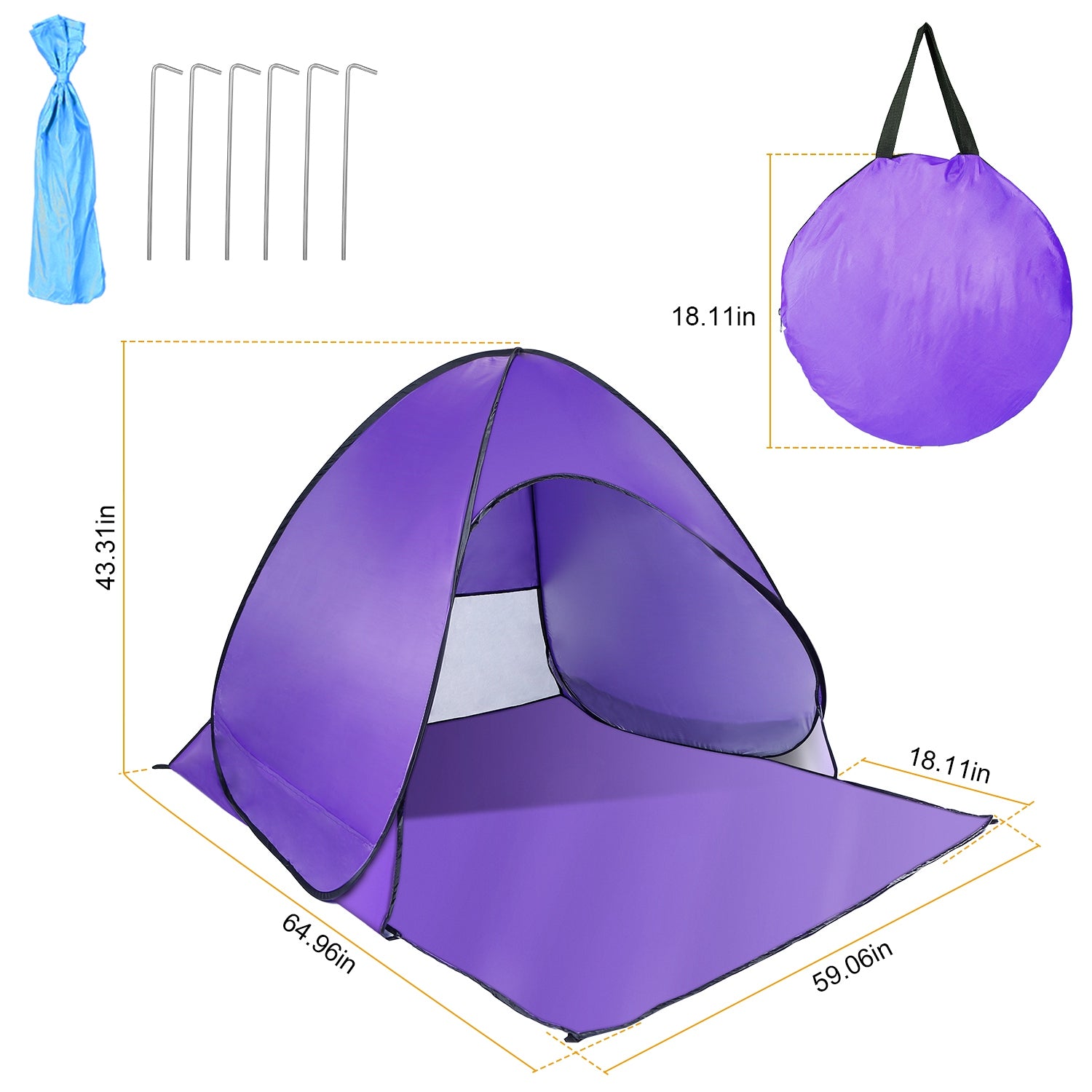Pop Up Beach Tent Sun Shade Shelter Anti-UV Automatic Waterproof Tent Canopy for 2/3 Man w/ Net Window Storage Bag for Outdoor Beach Camping Fishing Park Lake
