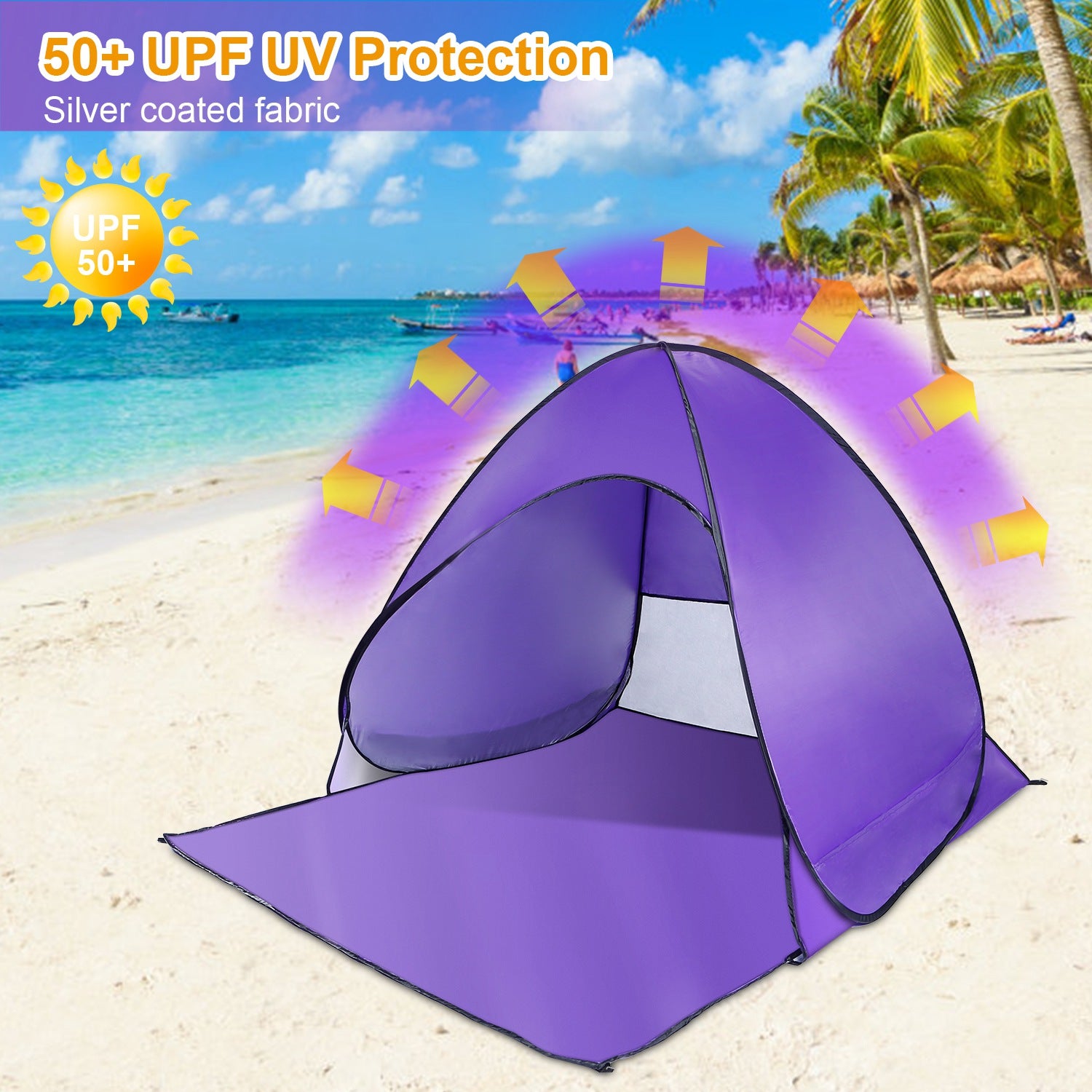 Pop Up Beach Tent Sun Shade Shelter Anti-UV Automatic Waterproof Tent Canopy for 2/3 Man w/ Net Window Storage Bag for Outdoor Beach Camping Fishing Park Lake