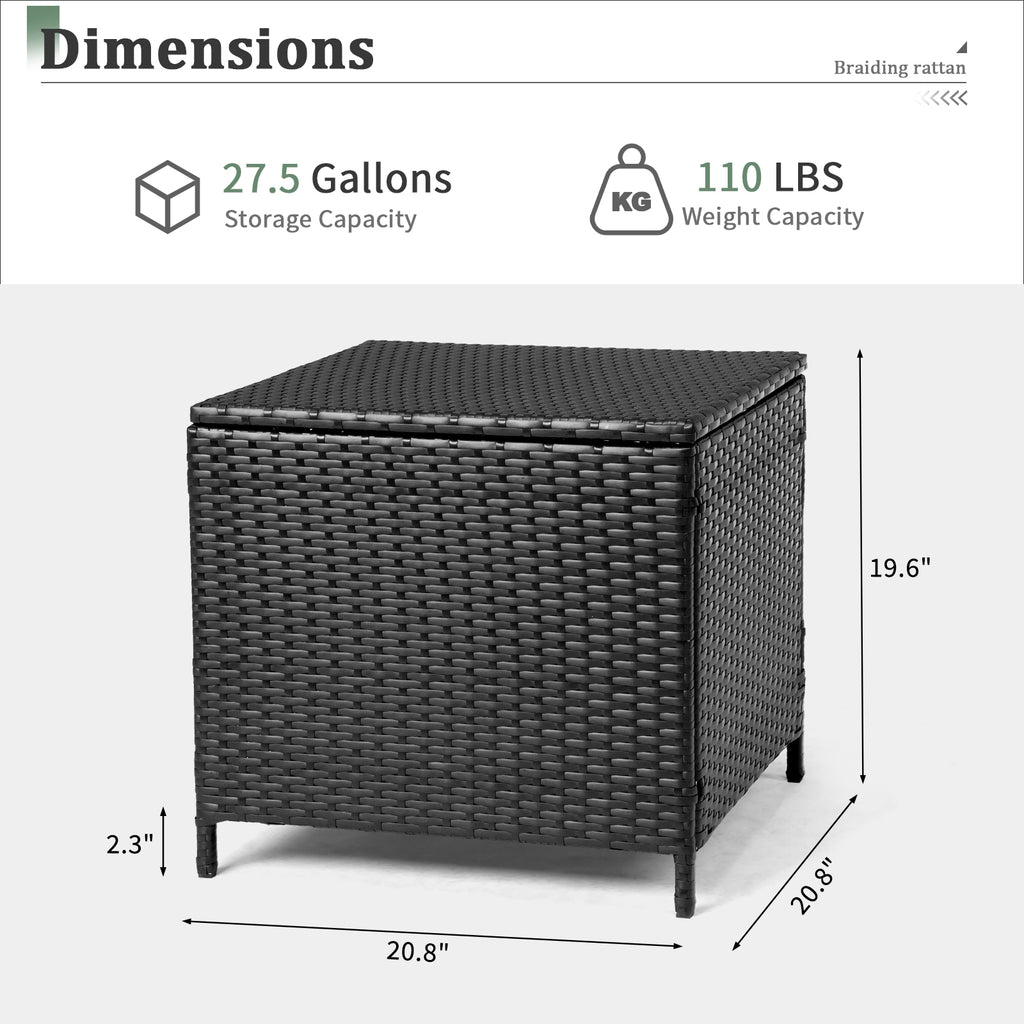 Outdoor PE Wicker Side Table with Storage, Patio Rattan End Table Square Container for Furniture Covers, Toys and Gardening Tools, Black