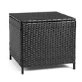 Outdoor PE Wicker Side Table with Storage, Patio Rattan End Table Square Container for Furniture Covers, Toys and Gardening Tools, Black