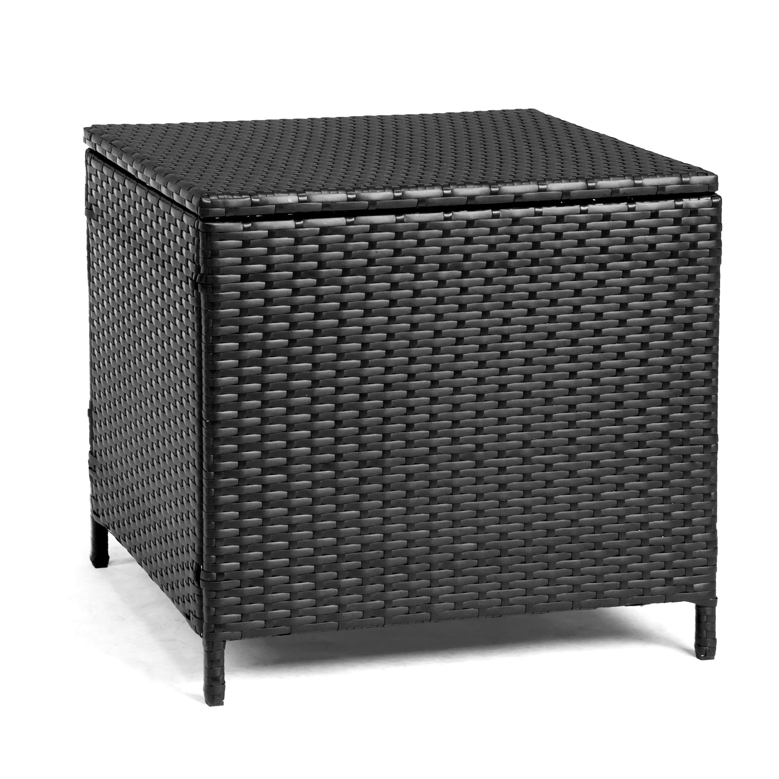 Outdoor PE Wicker Side Table with Storage, Patio Rattan End Table Square Container for Furniture Covers, Toys and Gardening Tools, Black