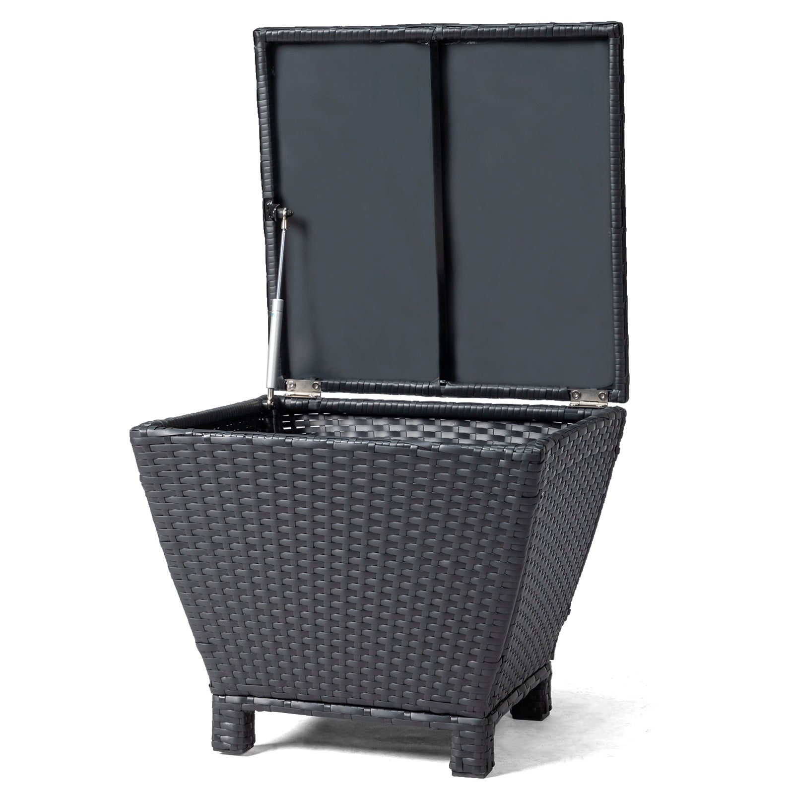 Outdoor PE Wicker Side Table with Storage, Small Patio Storage Bin Container for Hose Cushion Towel, Black