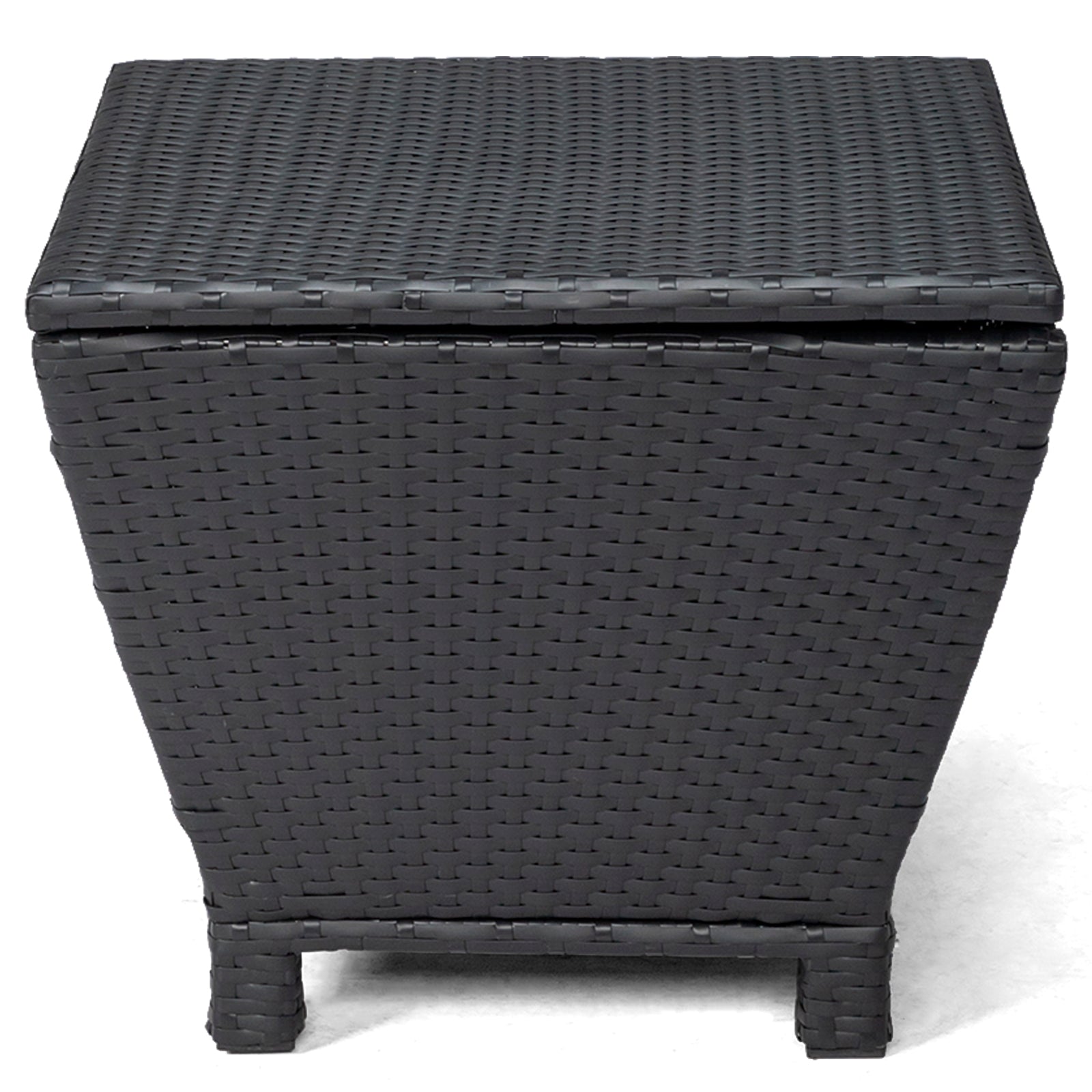 Outdoor PE Wicker Side Table with Storage, Small Patio Storage Bin Container for Hose Cushion Towel, Black