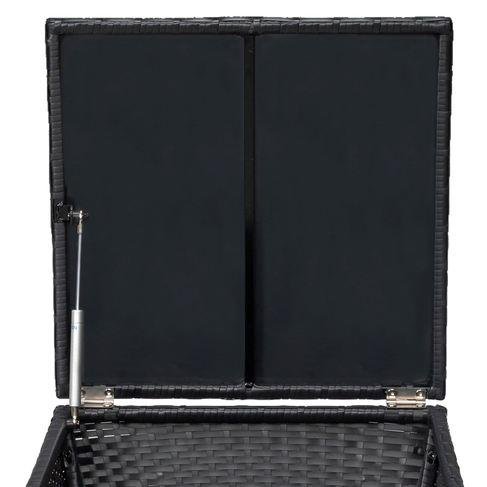 Outdoor PE Wicker Side Table with Storage, Small Patio Storage Bin Container for Hose Cushion Towel, Black