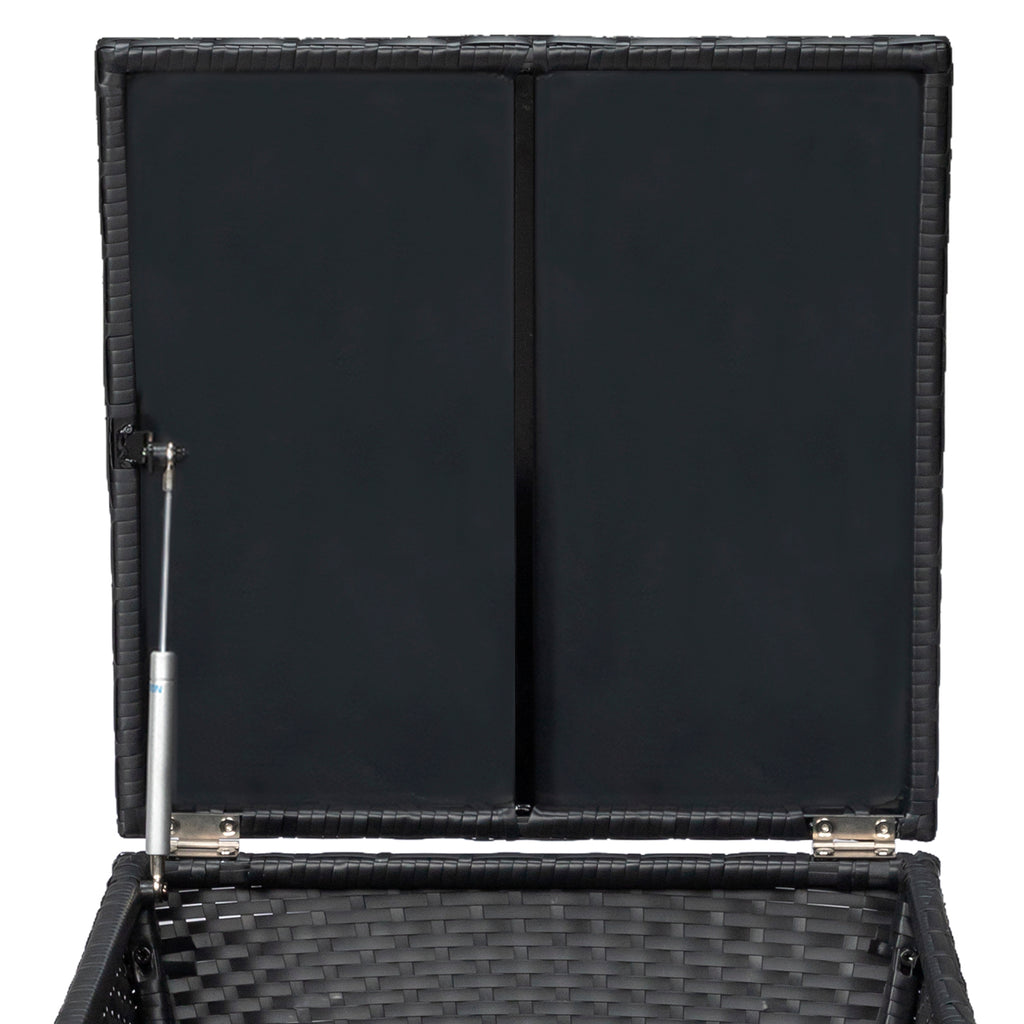 Outdoor PE Wicker Side Table with Storage, Small Patio Storage Bin Container for Hose Cushion Towel, Black