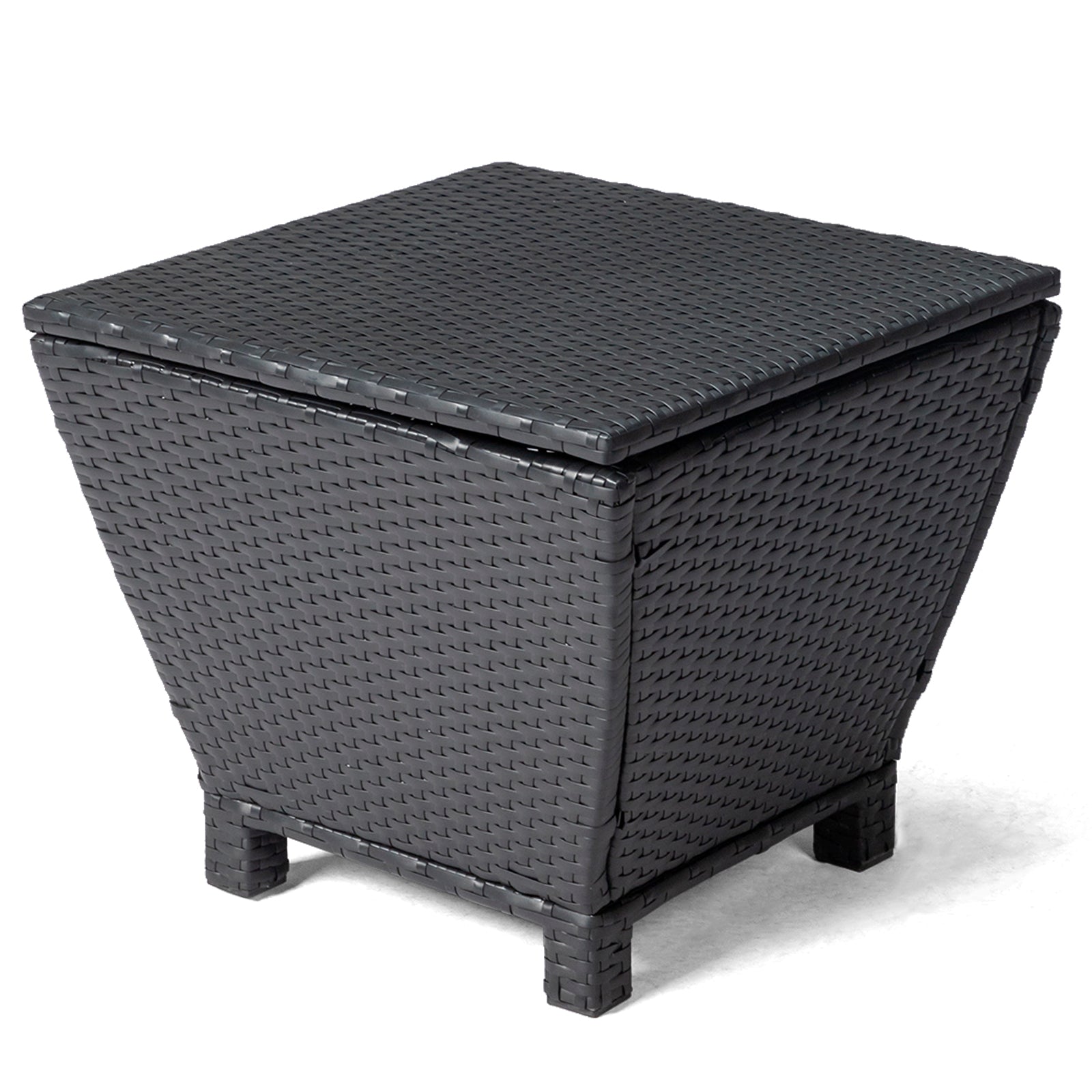 Outdoor PE Wicker Side Table with Storage, Small Patio Storage Bin Container for Hose Cushion Towel, Black