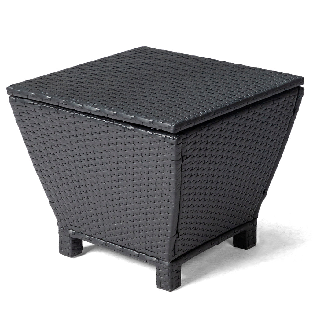 Outdoor PE Wicker Side Table with Storage, Small Patio Storage Bin Container for Hose Cushion Towel, Black