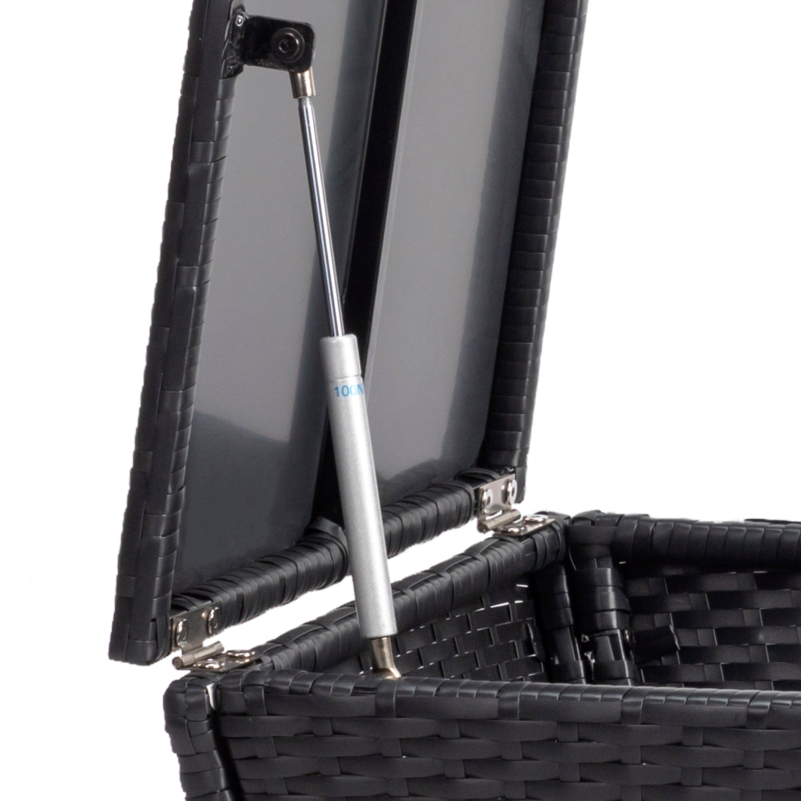 Outdoor PE Wicker Side Table with Storage, Small Patio Storage Bin Container for Hose Cushion Towel, Black