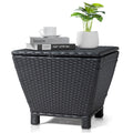 Outdoor PE Wicker Side Table with Storage, Small Patio Storage Bin Container for Hose Cushion Towel, Black