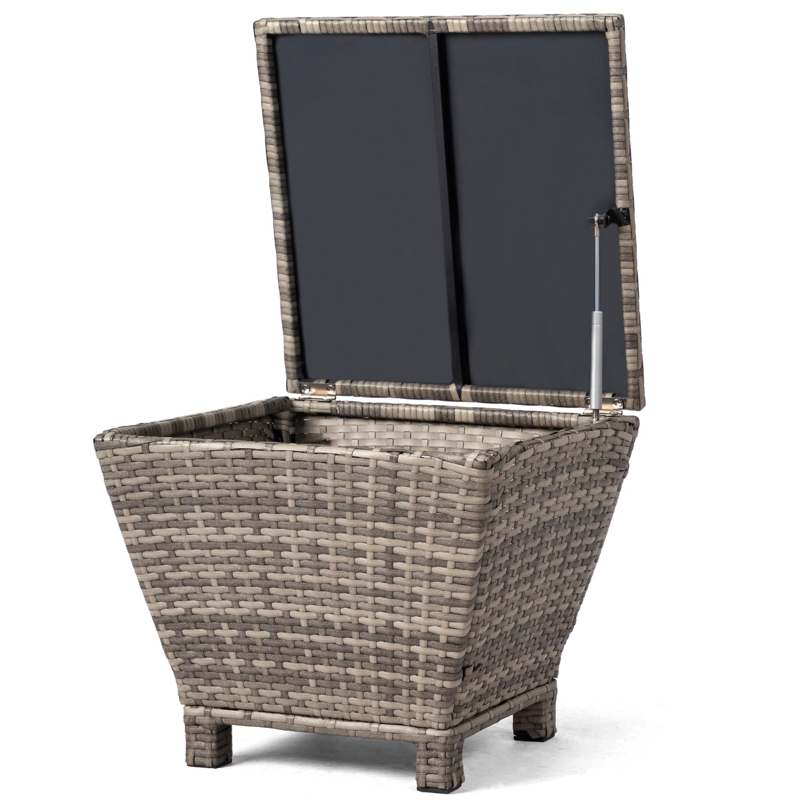 Outdoor PE Wicker Side Table with Storage, Small Patio Storage Bin Container for Hose Cushion Towel, Grey