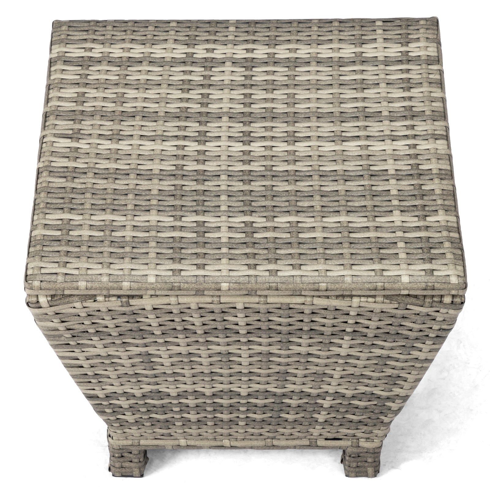 Outdoor PE Wicker Side Table with Storage, Small Patio Storage Bin Container for Hose Cushion Towel, Grey