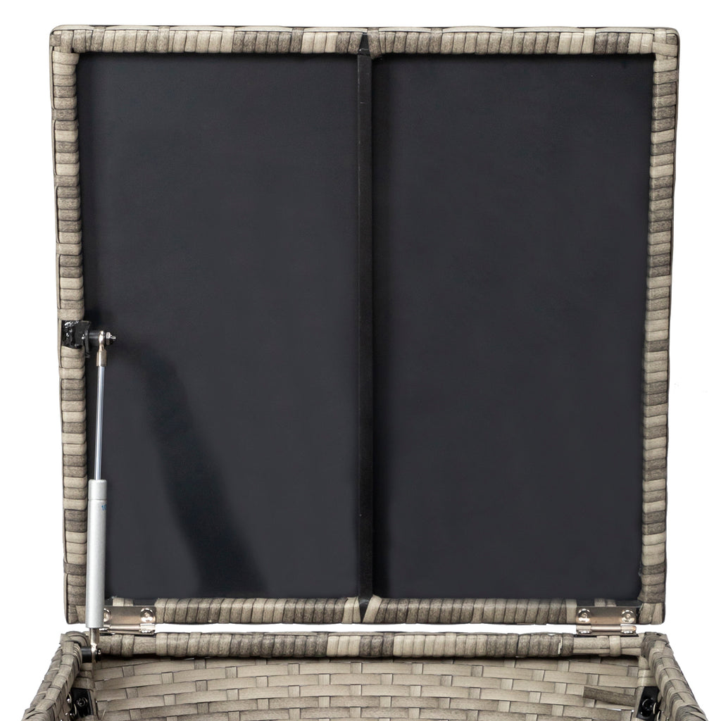 Outdoor PE Wicker Side Table with Storage, Small Patio Storage Bin Container for Hose Cushion Towel, Grey