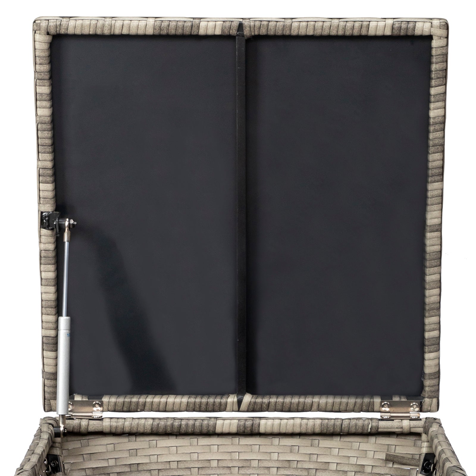 Outdoor PE Wicker Side Table with Storage, Small Patio Storage Bin Container for Hose Cushion Towel, Grey
