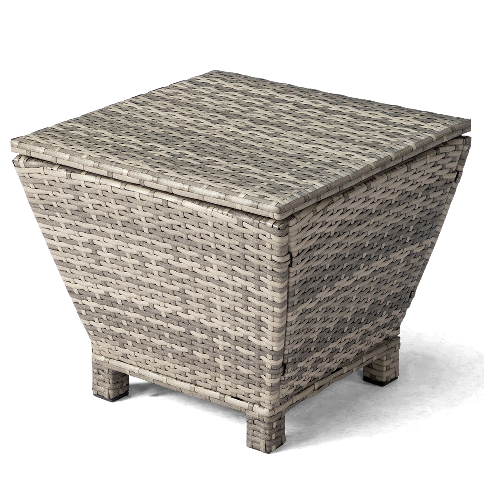 Outdoor PE Wicker Side Table with Storage, Small Patio Storage Bin Container for Hose Cushion Towel, Grey