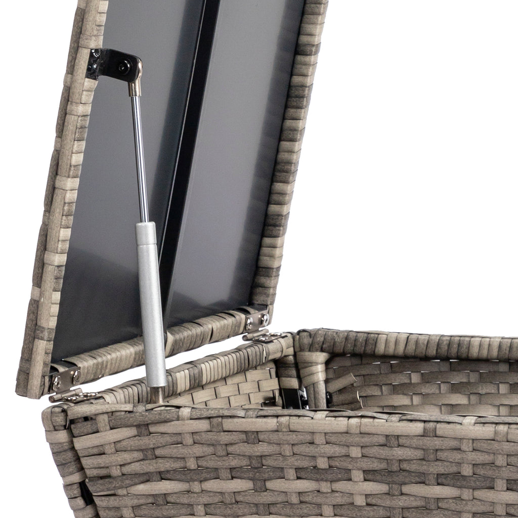 Outdoor PE Wicker Side Table with Storage, Small Patio Storage Bin Container for Hose Cushion Towel, Grey