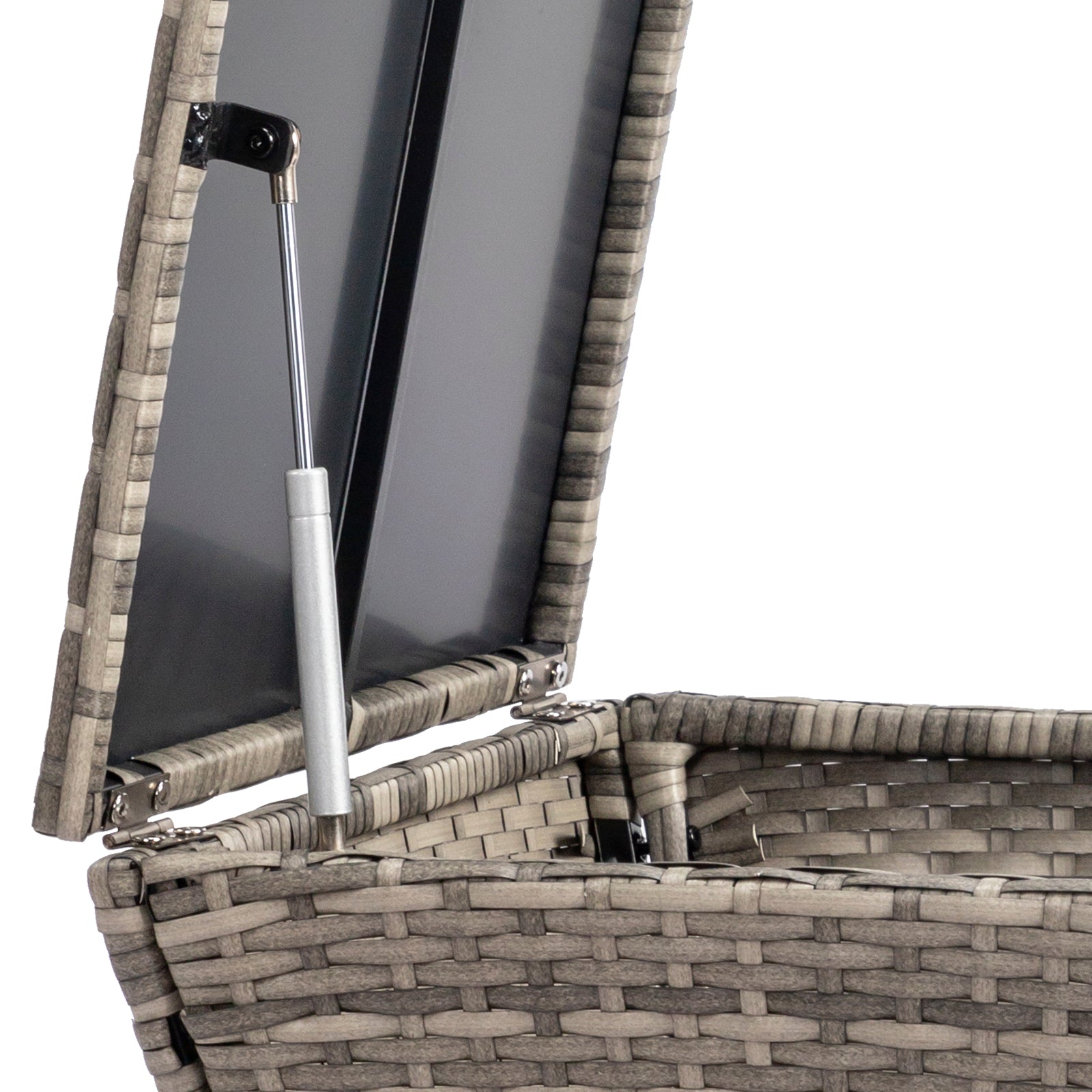 Outdoor PE Wicker Side Table with Storage, Small Patio Storage Bin Container for Hose Cushion Towel, Grey