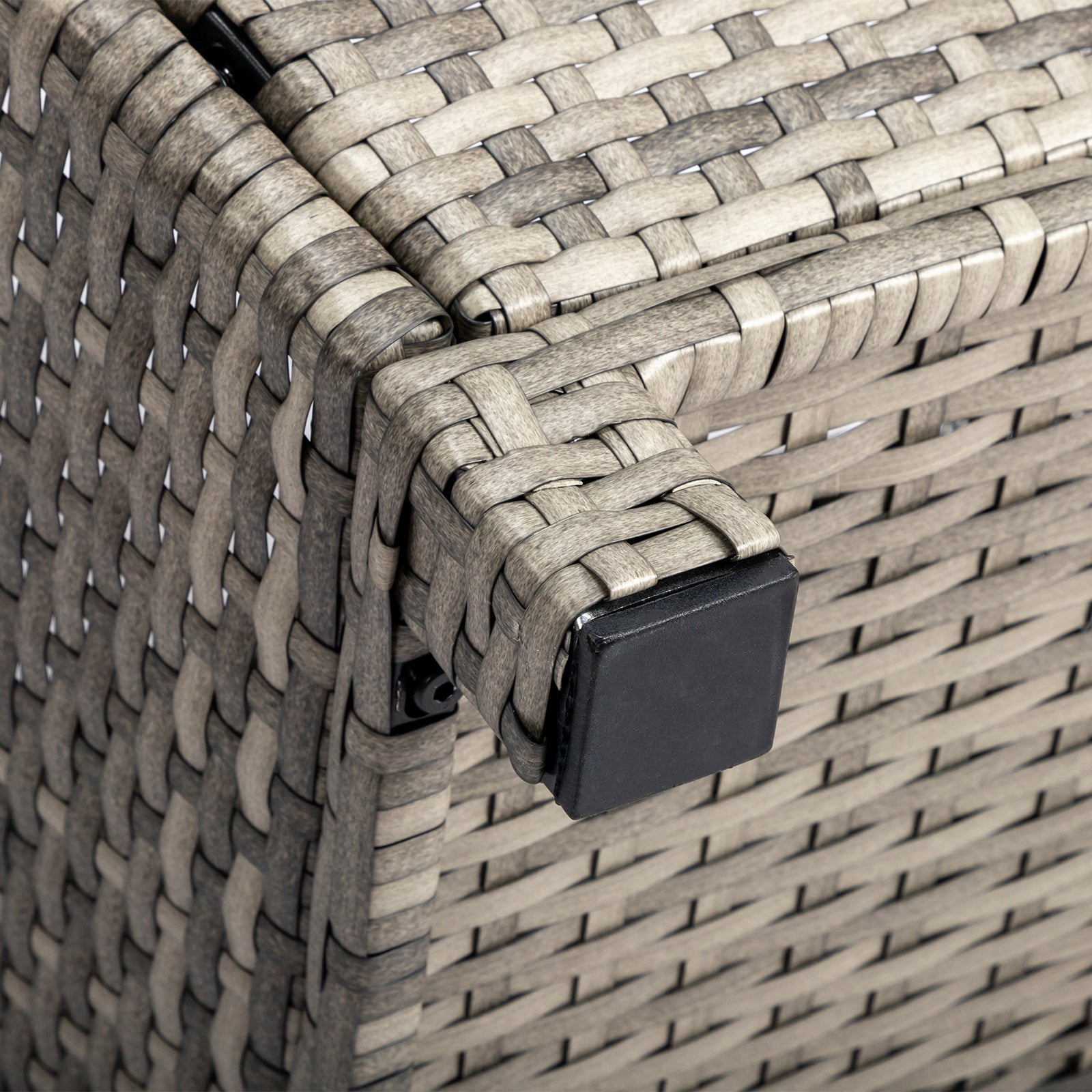 Outdoor PE Wicker Side Table with Storage, Small Patio Storage Bin Container for Hose Cushion Towel, Grey
