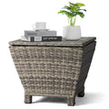 Outdoor PE Wicker Side Table with Storage, Small Patio Storage Bin Container for Hose Cushion Towel, Grey