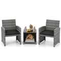 Black 3 Pieces Patio Furniture Set with Tempered Glass Coffee