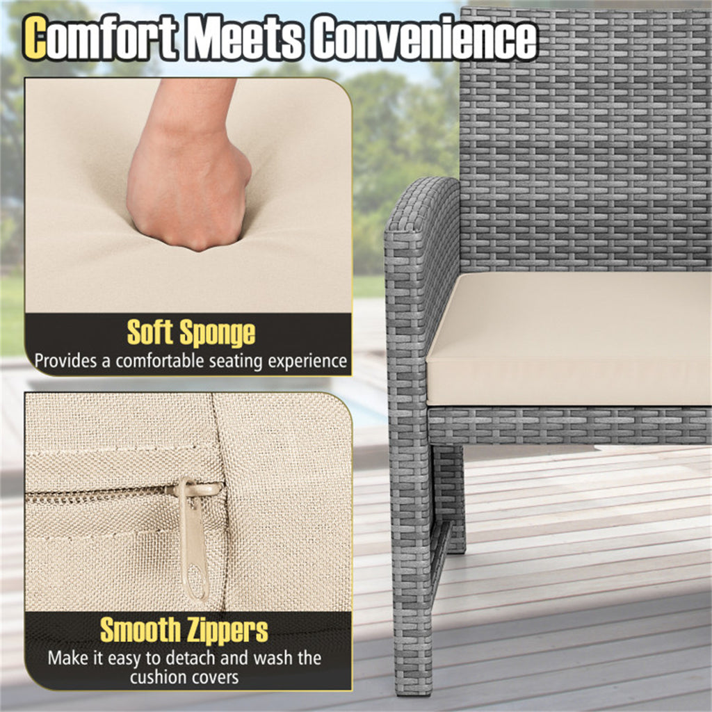 White 3 Pieces Patio Furniture Set with Tempered Glass Coffee