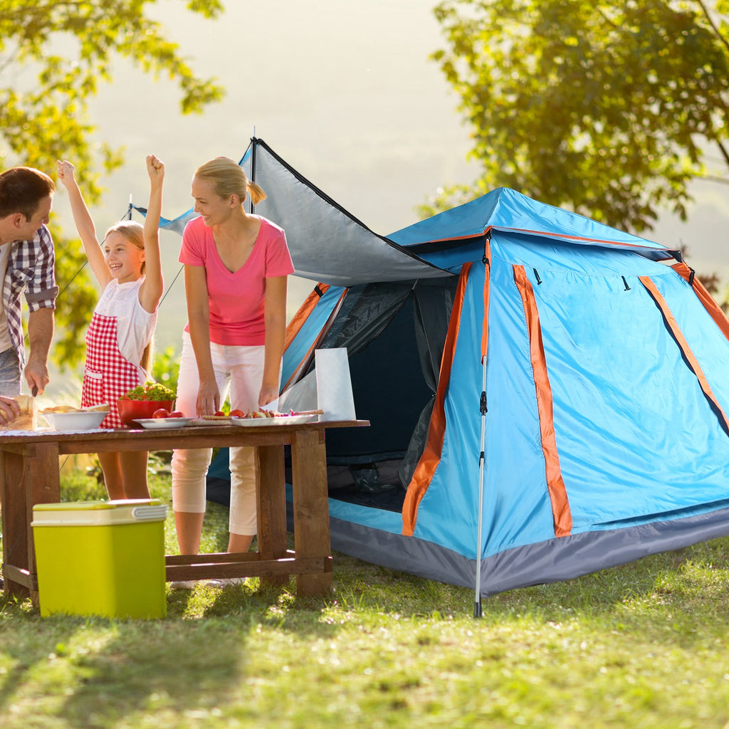 4-5 Person Pop-Up Camping Tent, Instant Setup Family Tent with 2 Mosquito Nets Windows, Portable for Hiking, Backpacking & Outdoor Adventures, Waterproof & Windproof--Blue