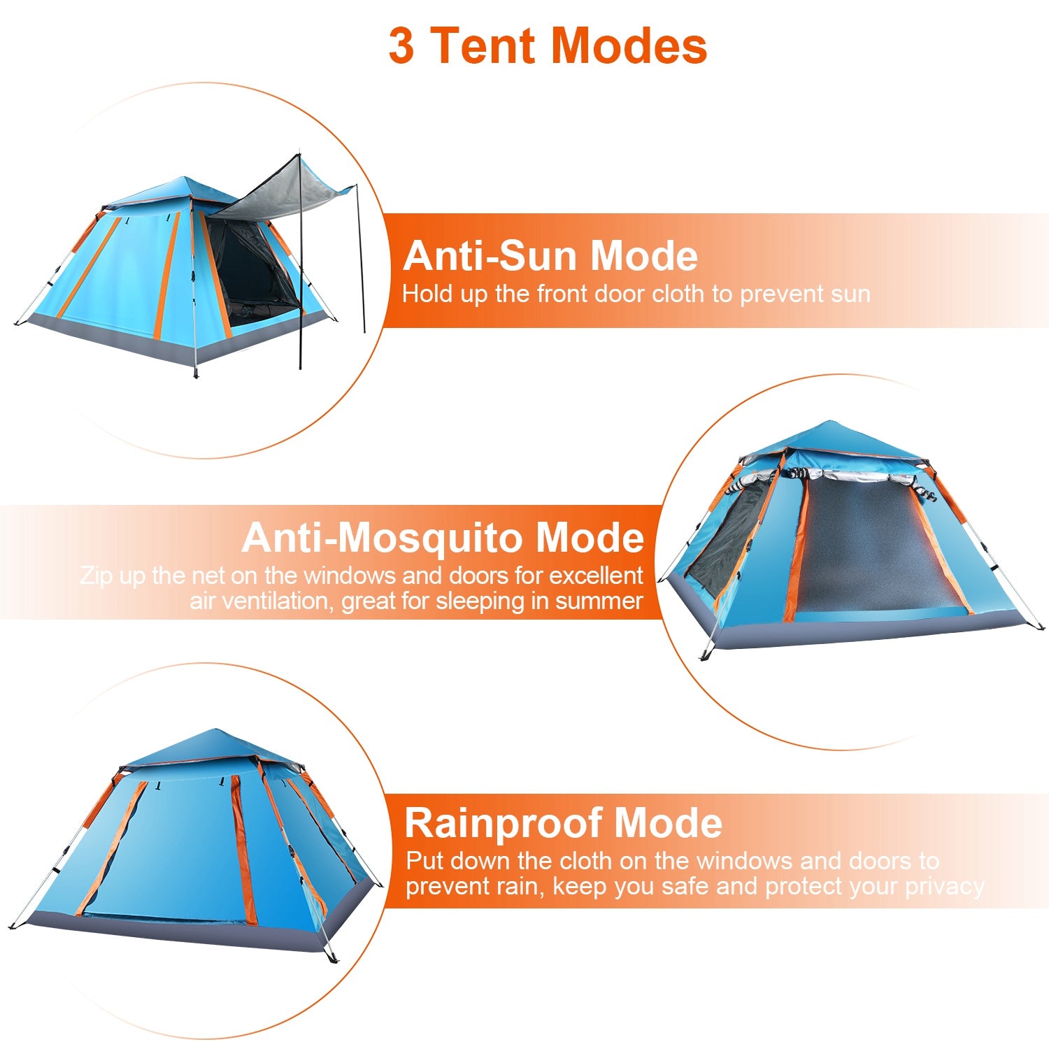 4-5 Person Pop-Up Camping Tent, Instant Setup Family Tent with 2 Mosquito Nets Windows, Portable for Hiking, Backpacking & Outdoor Adventures, Waterproof & Windproof--Blue