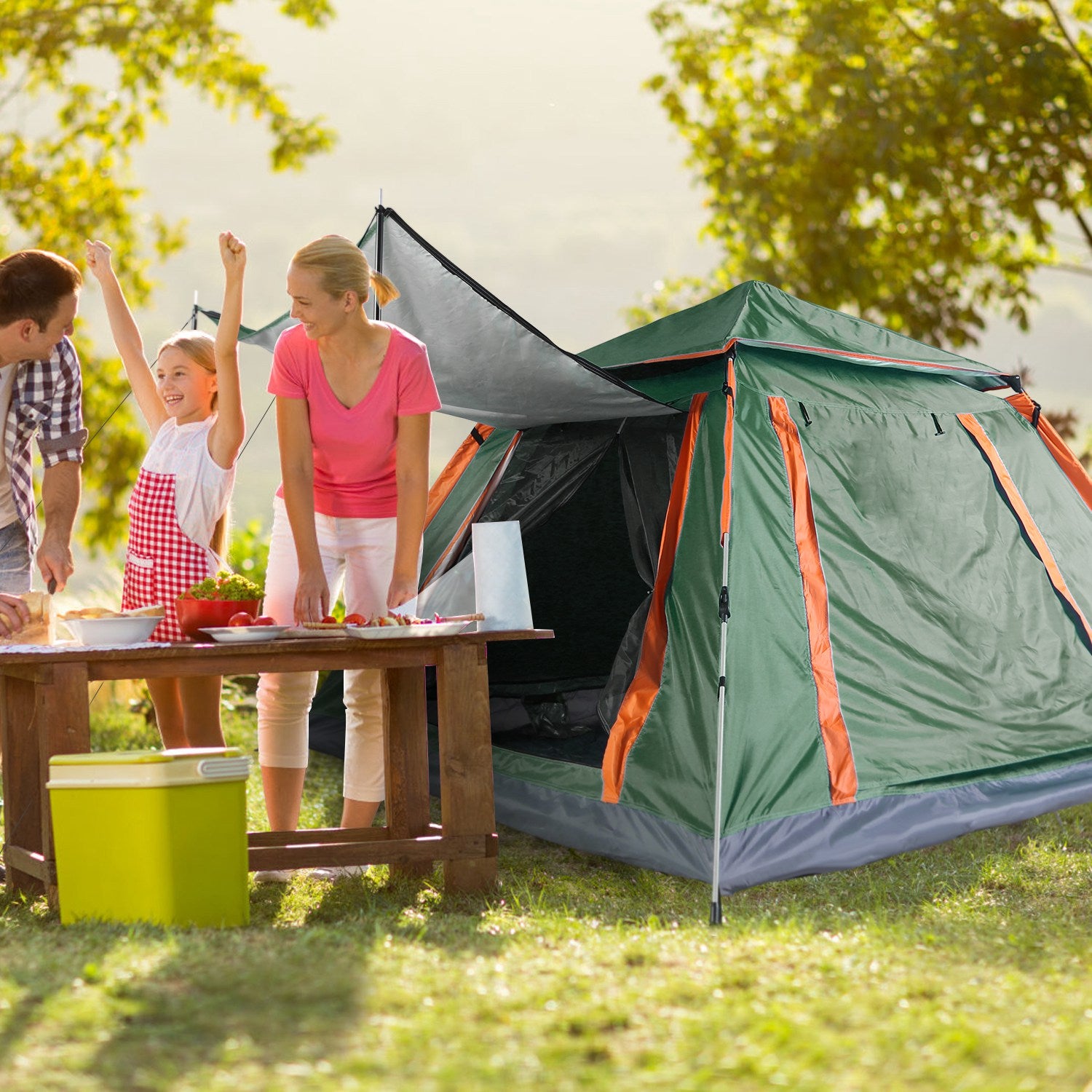 4-5 Person Pop-Up Camping Tent, Instant Setup Family Tent with 2 Mosquito Nets Windows, Portable for Hiking, Backpacking & Outdoor Adventures, Waterproof & Windproof--Green