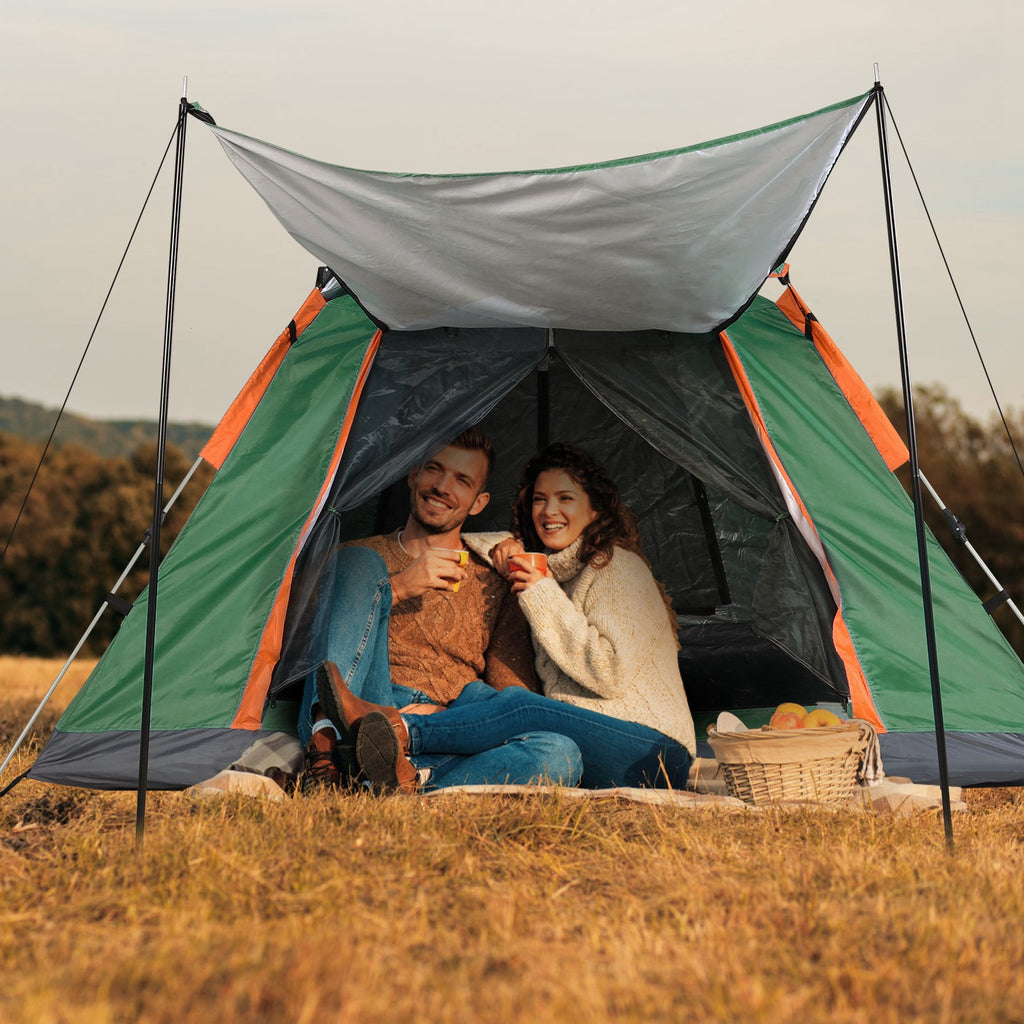 4-5 Person Pop-Up Camping Tent, Instant Setup Family Tent with 2 Mosquito Nets Windows, Portable for Hiking, Backpacking & Outdoor Adventures, Waterproof & Windproof--Green