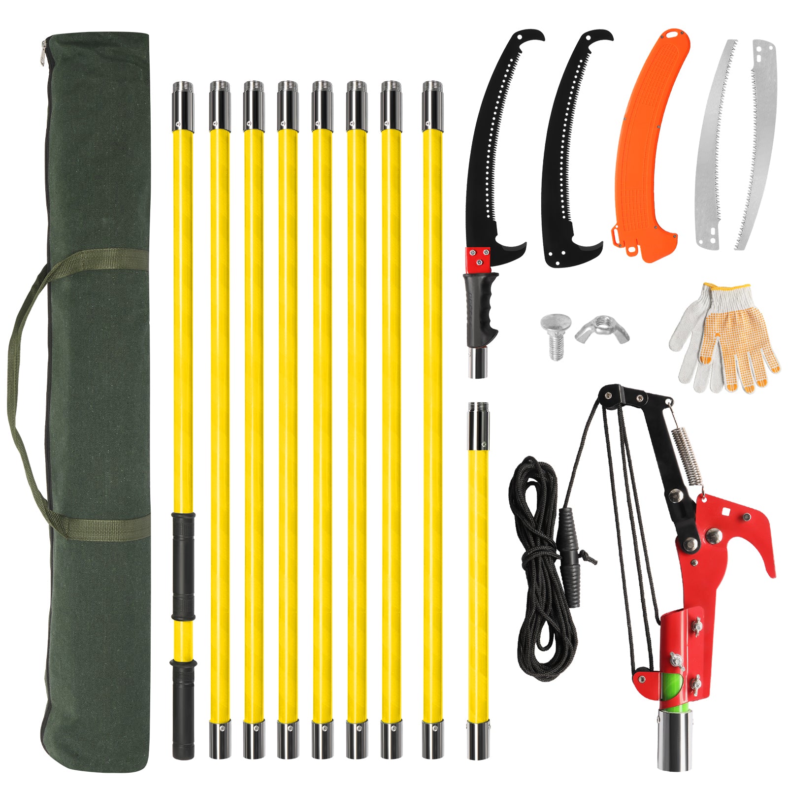 30ft Manual Pole Saw, Lightweight Tree Trimmers Long Handle Pruner Set, Sharp Steel Blade and Scissors Pole Saw for Trimming Palm, Pear Tree, Fir Tree, Other High Trees and Shrubs