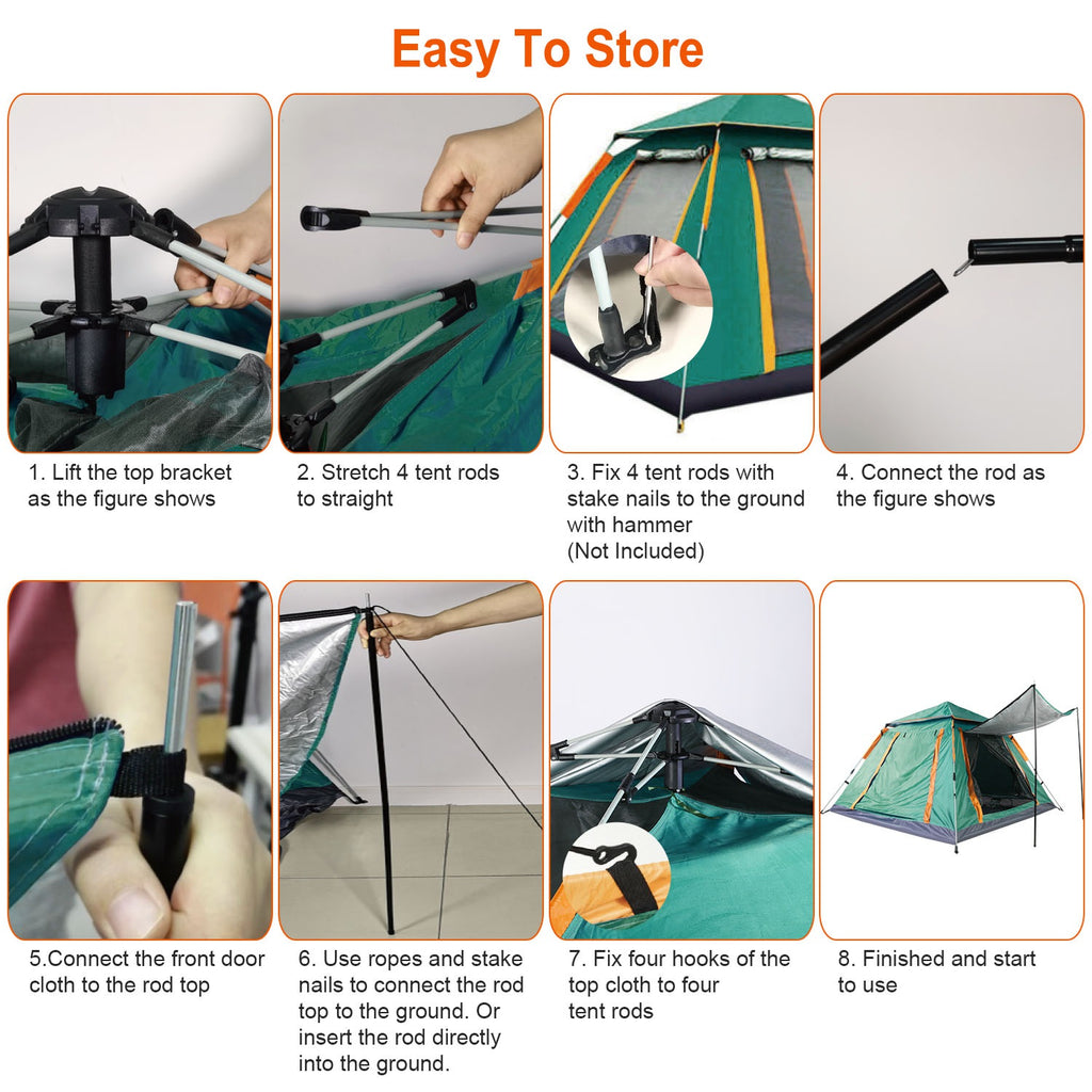 4-5 Person Pop-Up Camping Tent, Instant Setup Family Tent with 2 Mosquito Nets Windows, Portable for Hiking, Backpacking & Outdoor Adventures, Waterproof & Windproof--Green