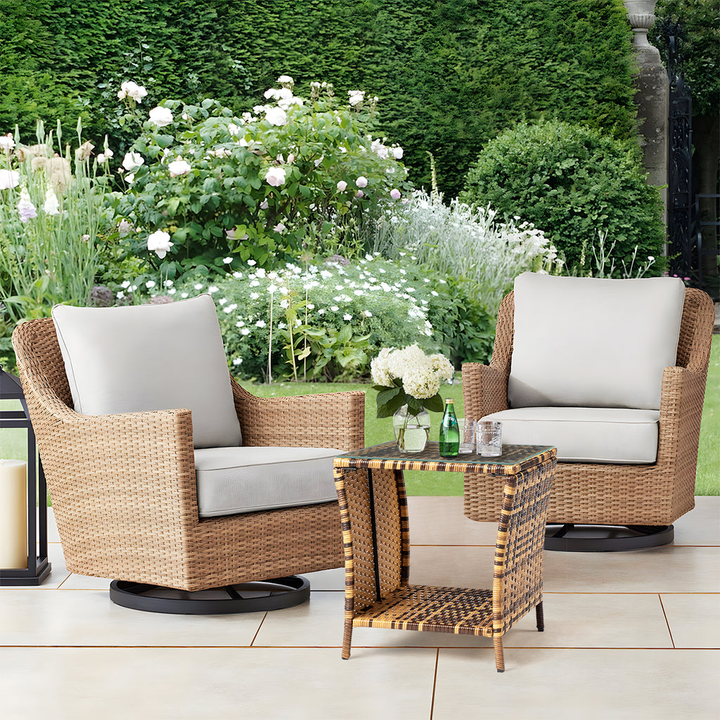 Glass Surface Yellow Gradient Iron Frame Rattan Side Table