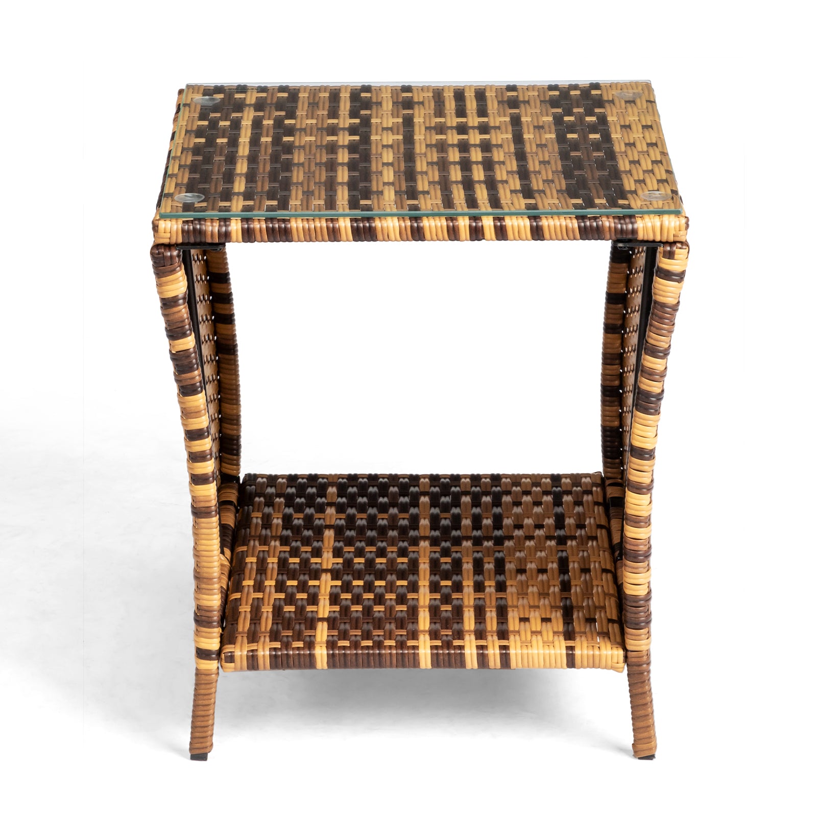 Glass Surface Yellow Gradient Iron Frame Rattan Side Table