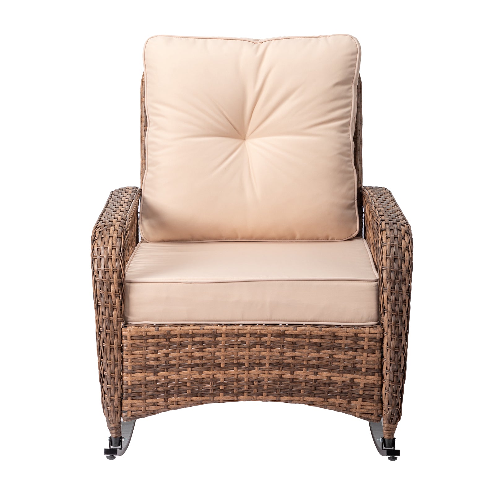Rattan rocking chair with sparse backrest, brown rattan, beige cushion
