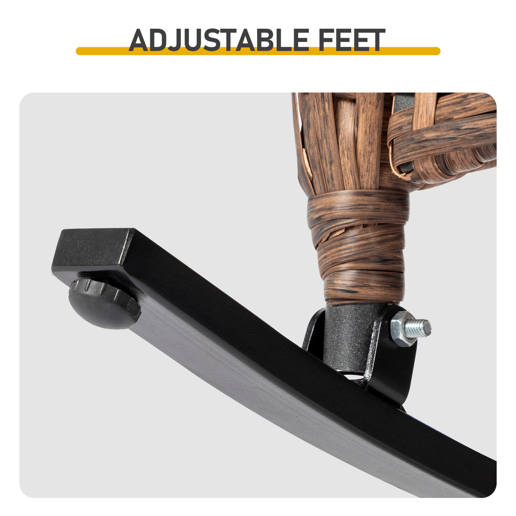 Rattan rocking chair with sparse backrest, brown rattan, beige cushion