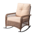 Rattan rocking chair with sparse backrest, brown rattan, beige cushion