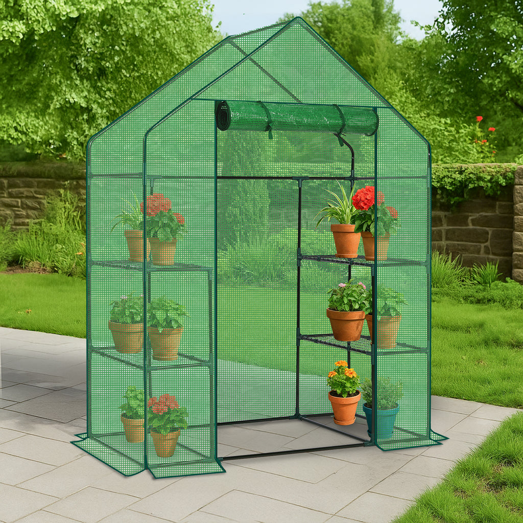 Mini Walk-in Greenhouse with PE Cover, 4-Shelf Indoor Outdoor Plant Gardening Green House for Garden Backyard, 56" x 29" x 77", Green