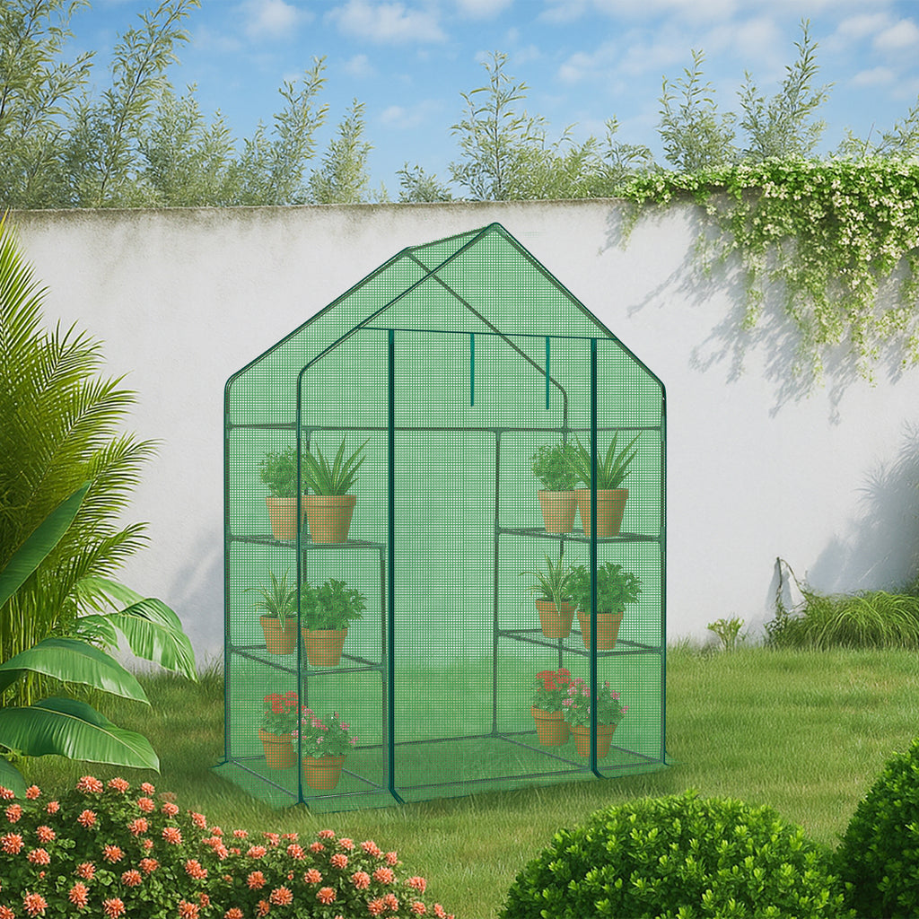 Mini Walk-in Greenhouse with PE Cover, 4-Shelf Indoor Outdoor Plant Gardening Green House for Garden Backyard, 56" x 29" x 77", Green