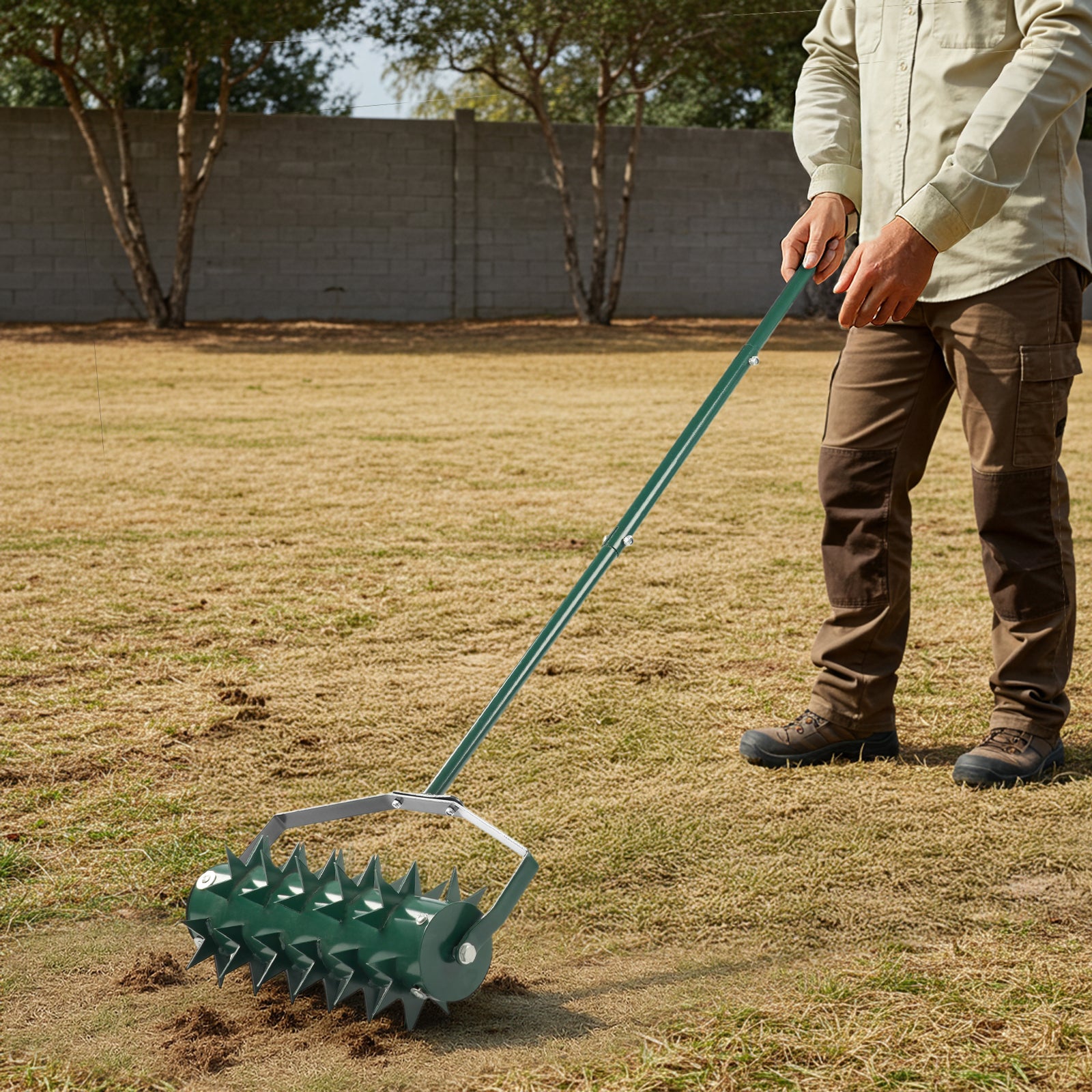 18in Lawn Aerator, Heavy Duty Rolling Aerator Lawn Tool, Manual Lawn Aerator Yard Aerator