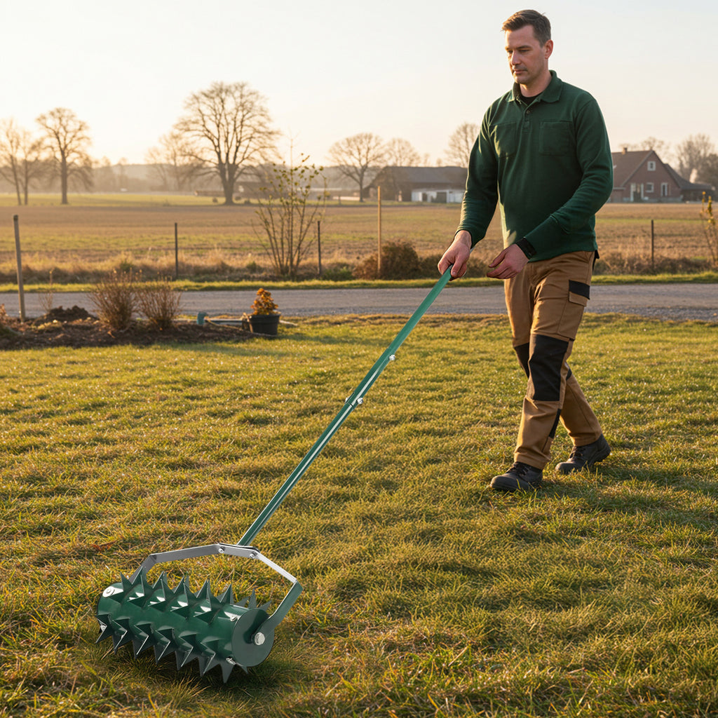 18in Lawn Aerator, Heavy Duty Rolling Aerator Lawn Tool, Manual Lawn Aerator Yard Aerator
