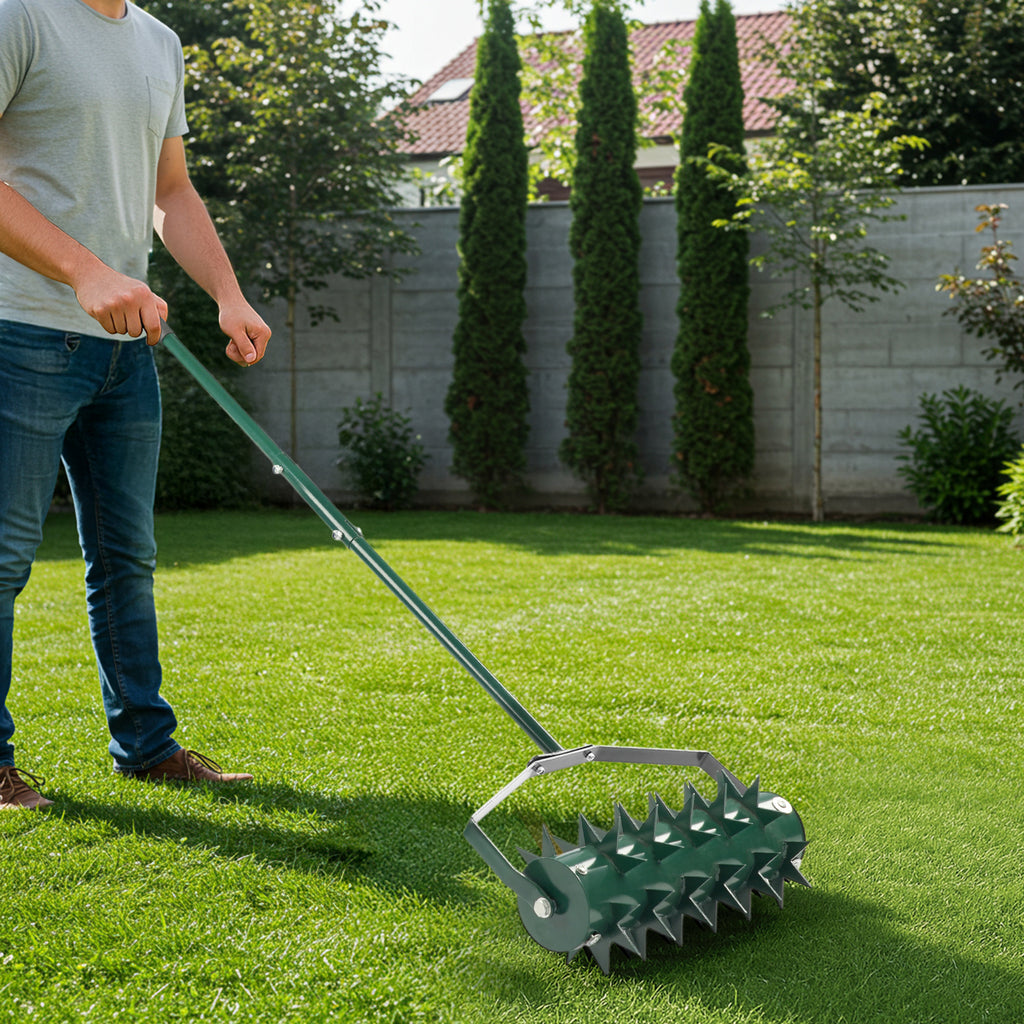 18in Lawn Aerator, Heavy Duty Rolling Aerator Lawn Tool, Manual Lawn Aerator Yard Aerator