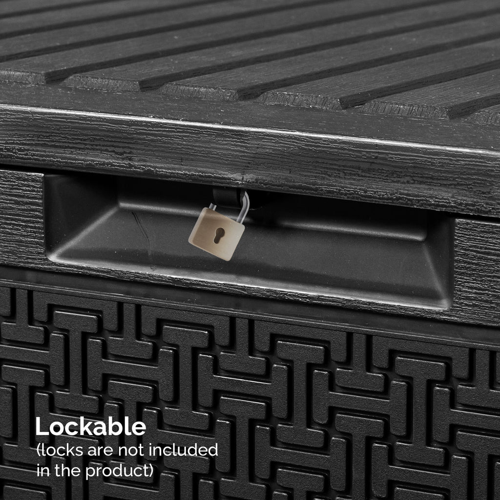 90gal  Outdoor Garden Plastic Storage Deck Box Chest Tools Cushions Toys Lockable Seat