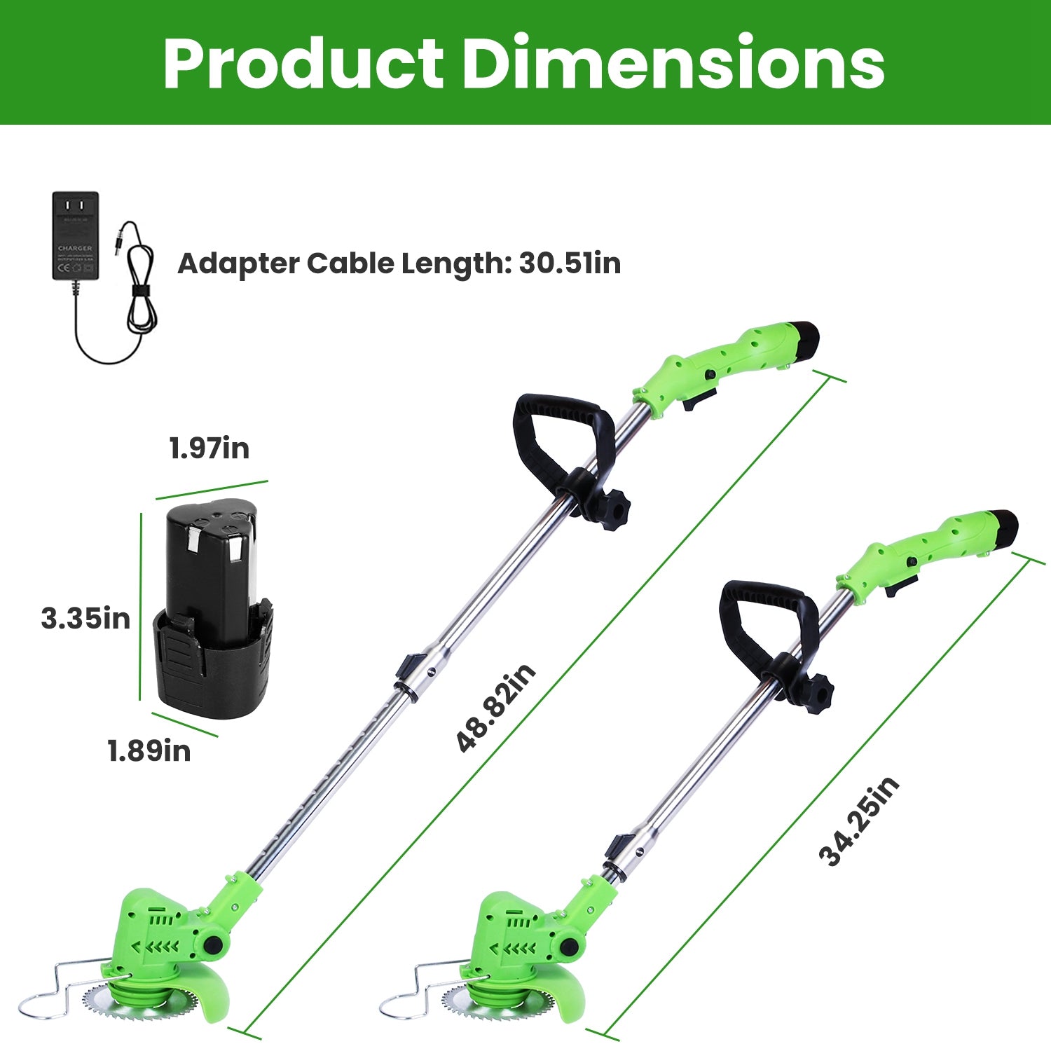 Cordless Grass Trimmer, 200W 1200mAh Battery, 3 Blade Types, Adjustable Length & Angle, Lightweight Weed Cutter for Yard/Garden with Wear rechargeable battery goggles and gloves
