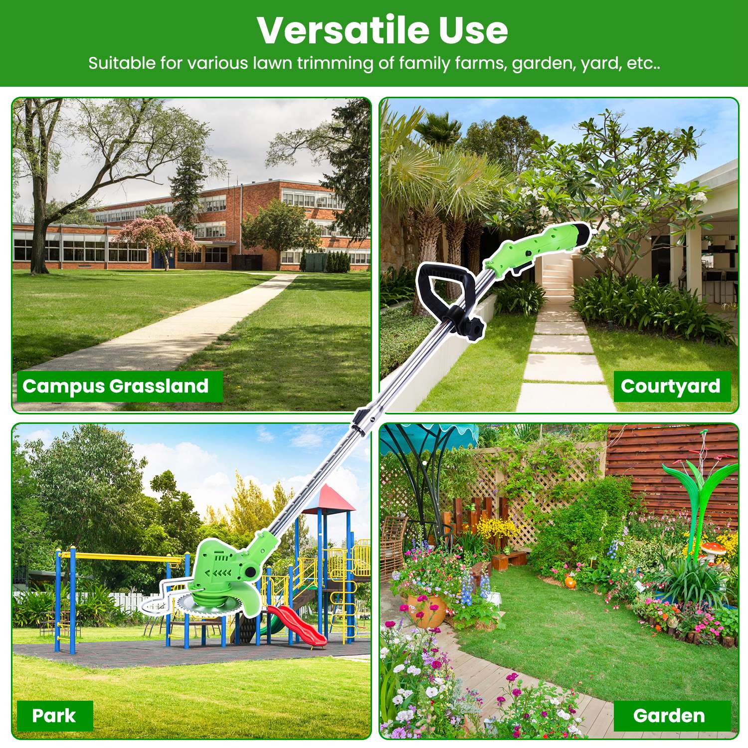 Cordless Grass Trimmer, 200W 1200mAh Battery, 3 Blade Types, Adjustable Length & Angle, Lightweight Weed Cutter for Yard/Garden with Wear rechargeable battery goggles and gloves